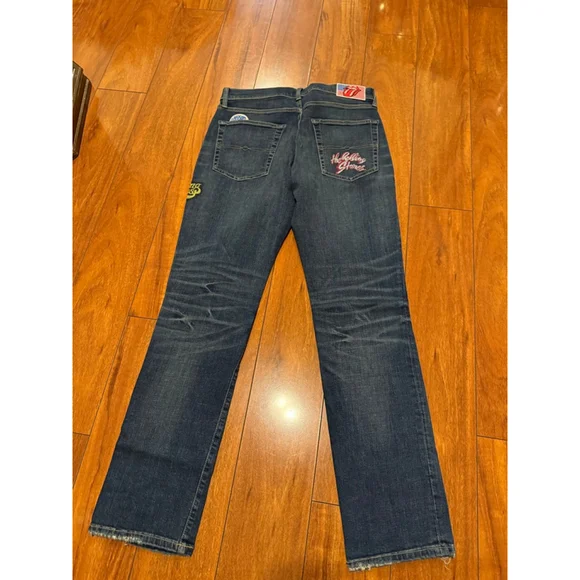 Women's Lucky Brand Rolling Stones Blue Yellow Boot Cut Jeans Size 31 - Picture 2 of 4